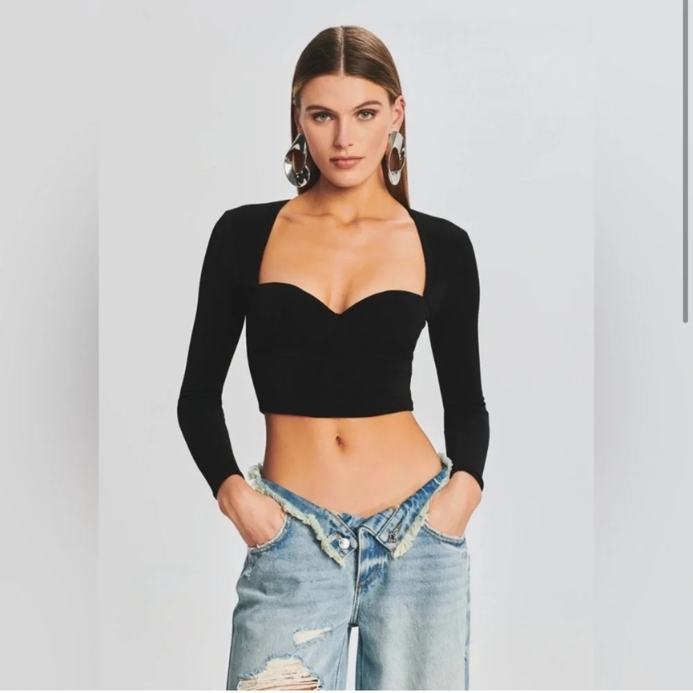 SER.O.YA Quincey Long Sleeve Crop Top in Black Shimmer